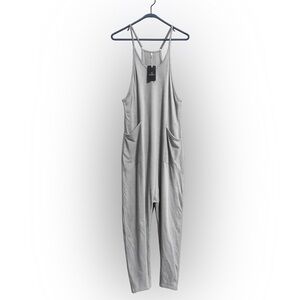 Women's Grey Relaxed Strap Jumpsuit with Side Pockets